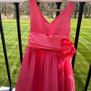 Coral Sleeveless Kids Dress with Floral Accent